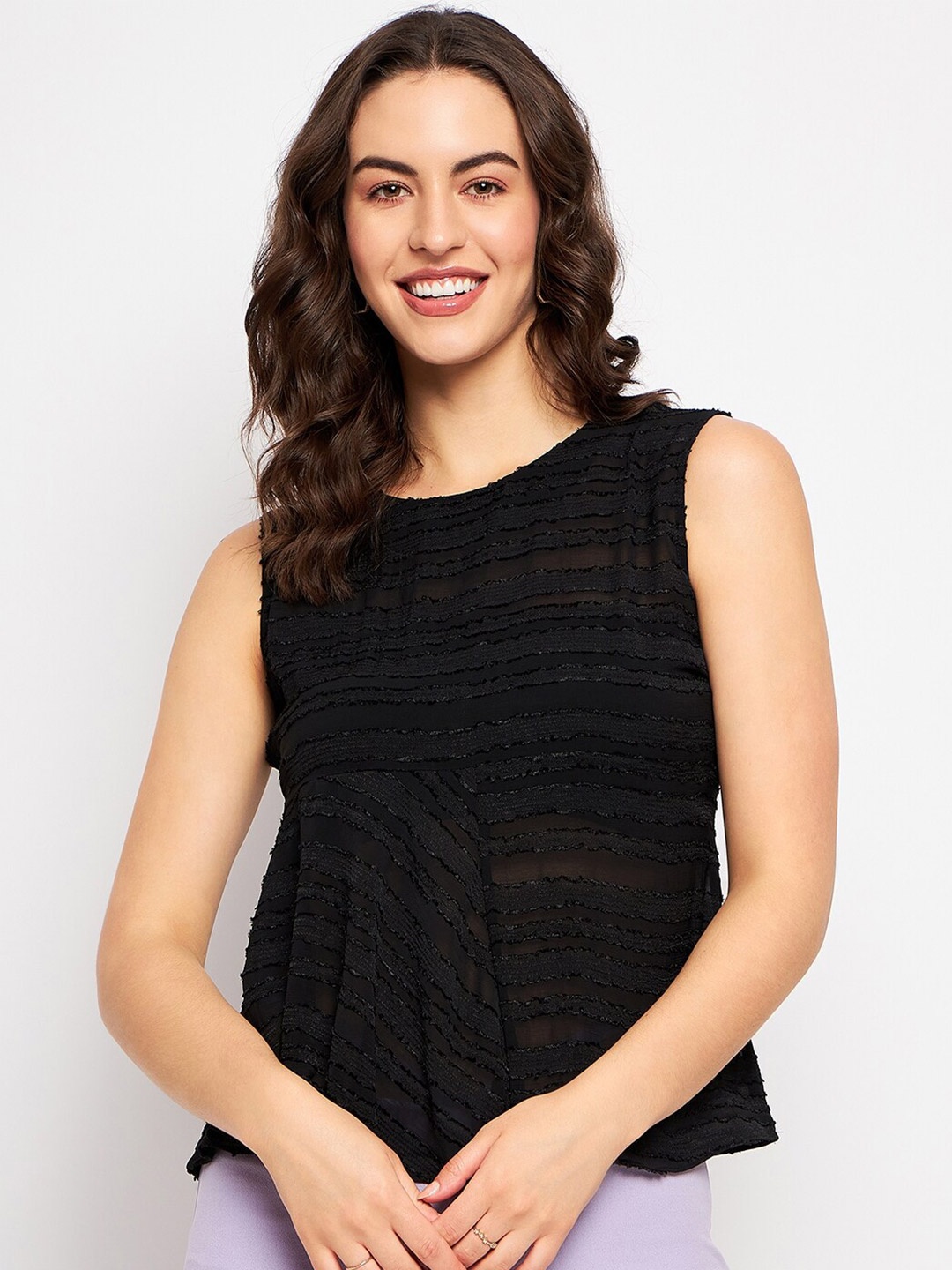 

CAMLA Self Design Round Neck Empire Top, Black