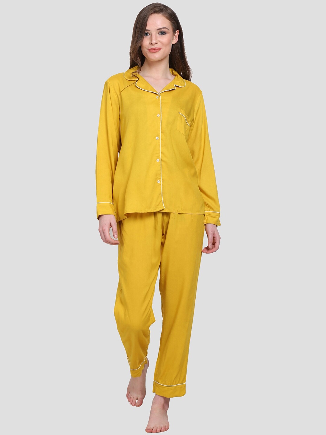 

HERE&NOW Yellow & White Lapel Collar Night suit