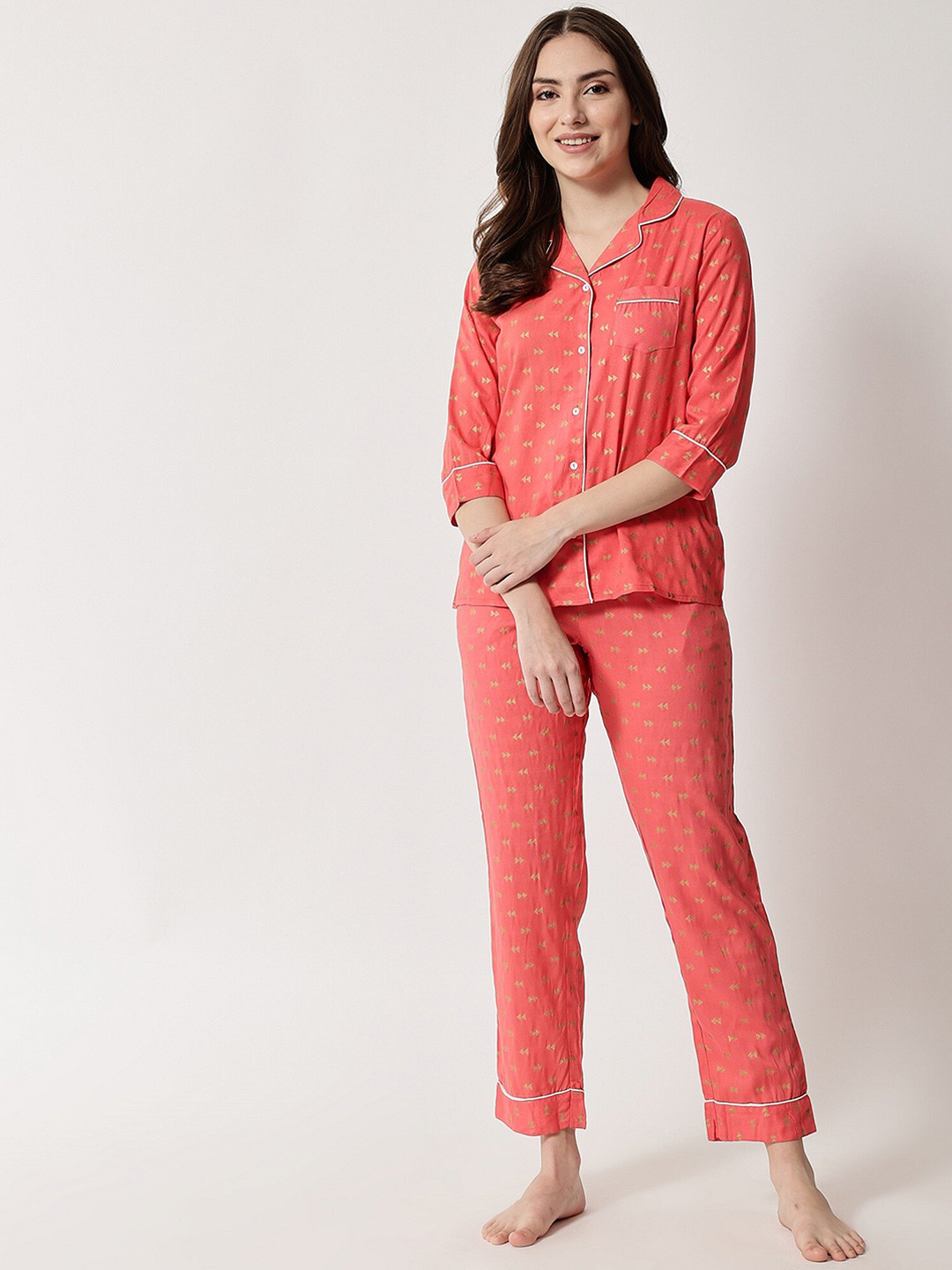 

HERE&NOW Orange & Green Printed Night suit