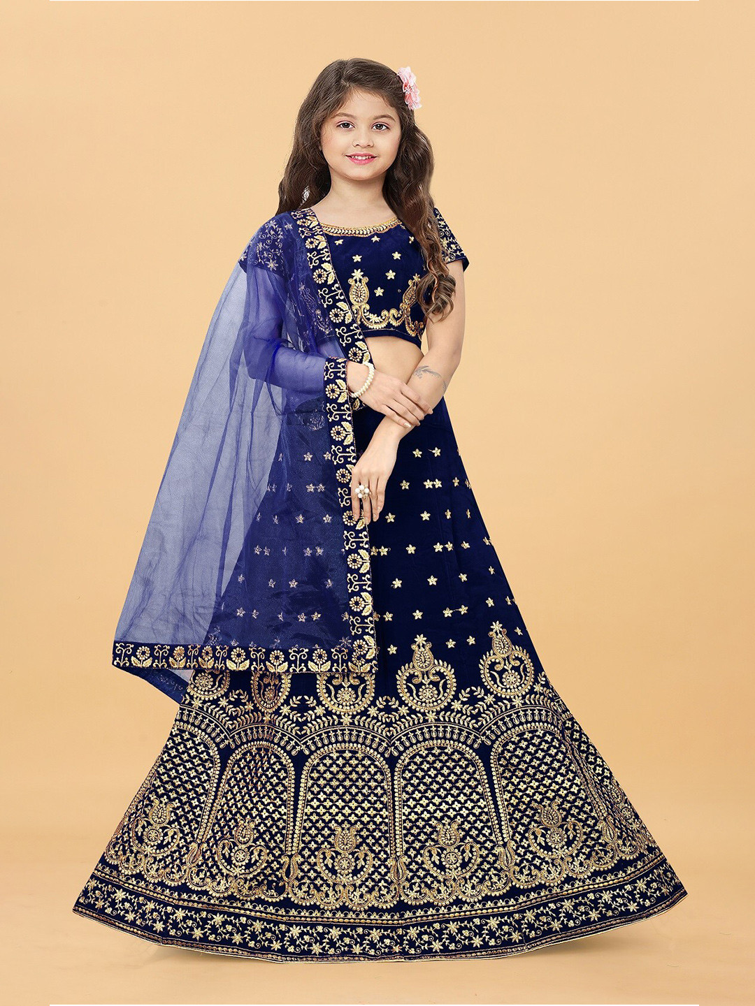 

APNISHA Girls Embroidered Semi-Stitched Lehenga & Unstitched Blouse With Dupatta, Blue