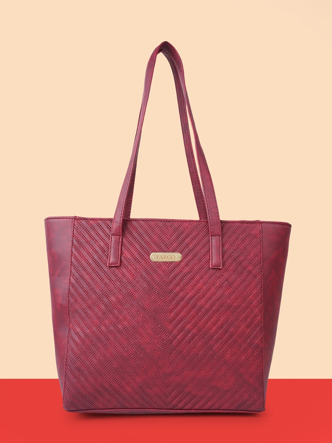 FARGO Oversized Abstract Printed Shopper Shoulder Bag, Maroon