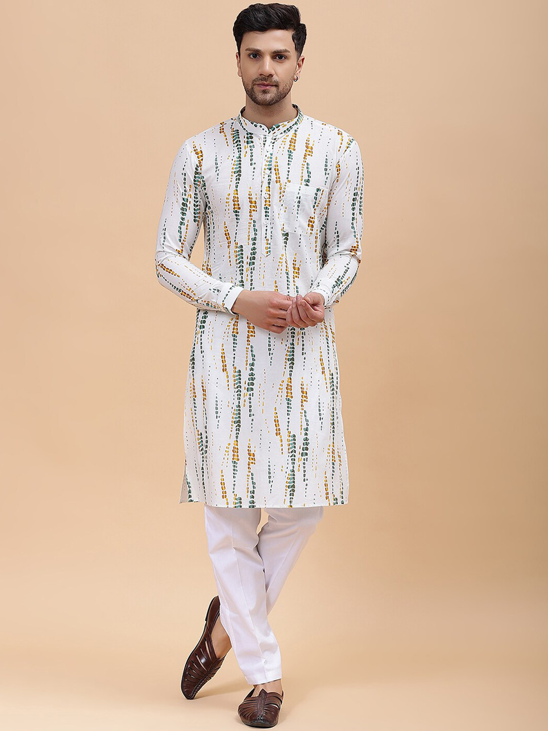 

See Designs Printed Regular Pure Cotton Kurta with Pyjamas, White