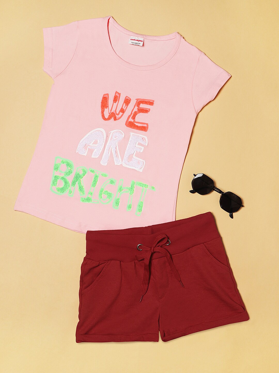 

RAINE AND JAINE Girls Printed Pure Cotton T-shirt with Shorts, Pink