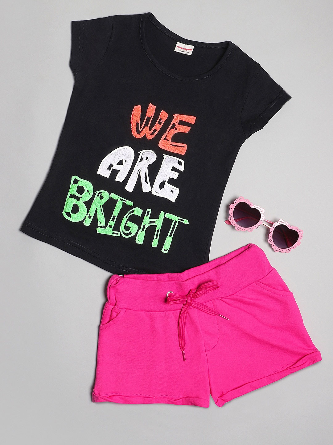 

RAINE AND JAINE Girls Printed Pure Cotton T-shirt with Shorts, Navy blue