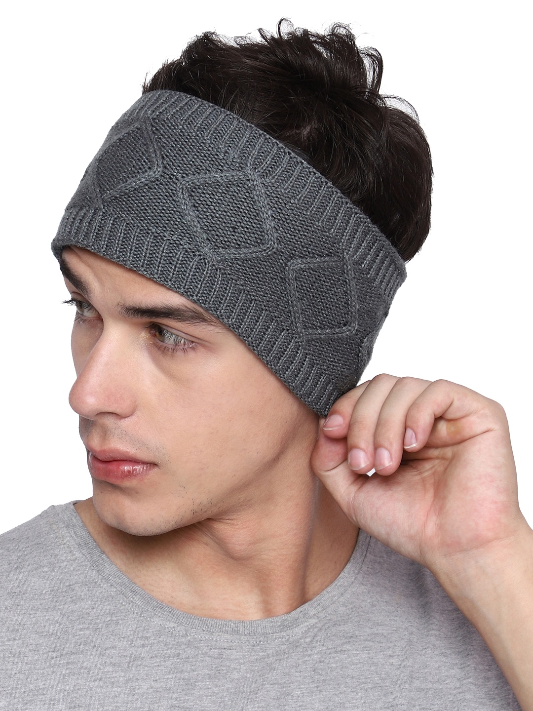 

Gajraj Self Design Woolen Headband, Grey