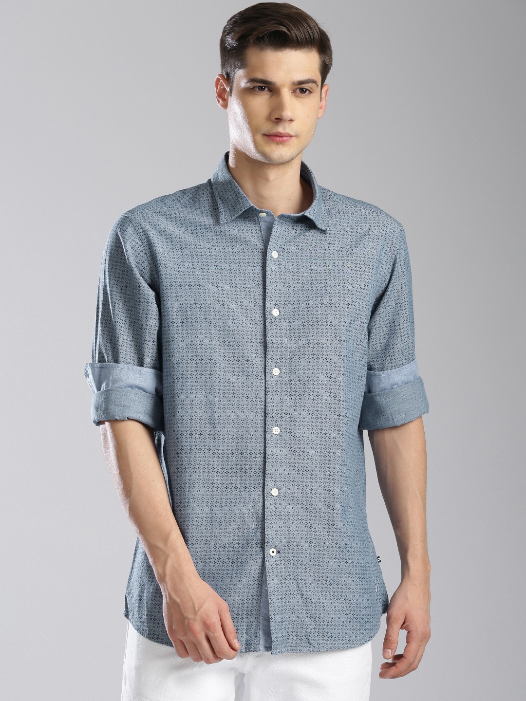 

Nautica Men Blue Classic Slim Fit Printed Casual Shirt