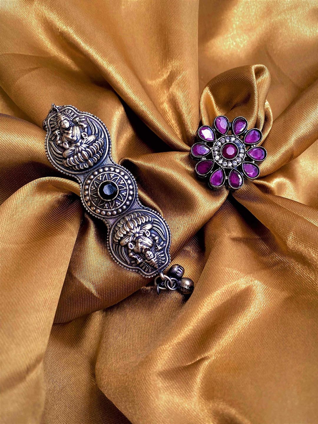 

ATIBELLE Set Of 2 Silver-Plated Stone-Studded Finger Ring