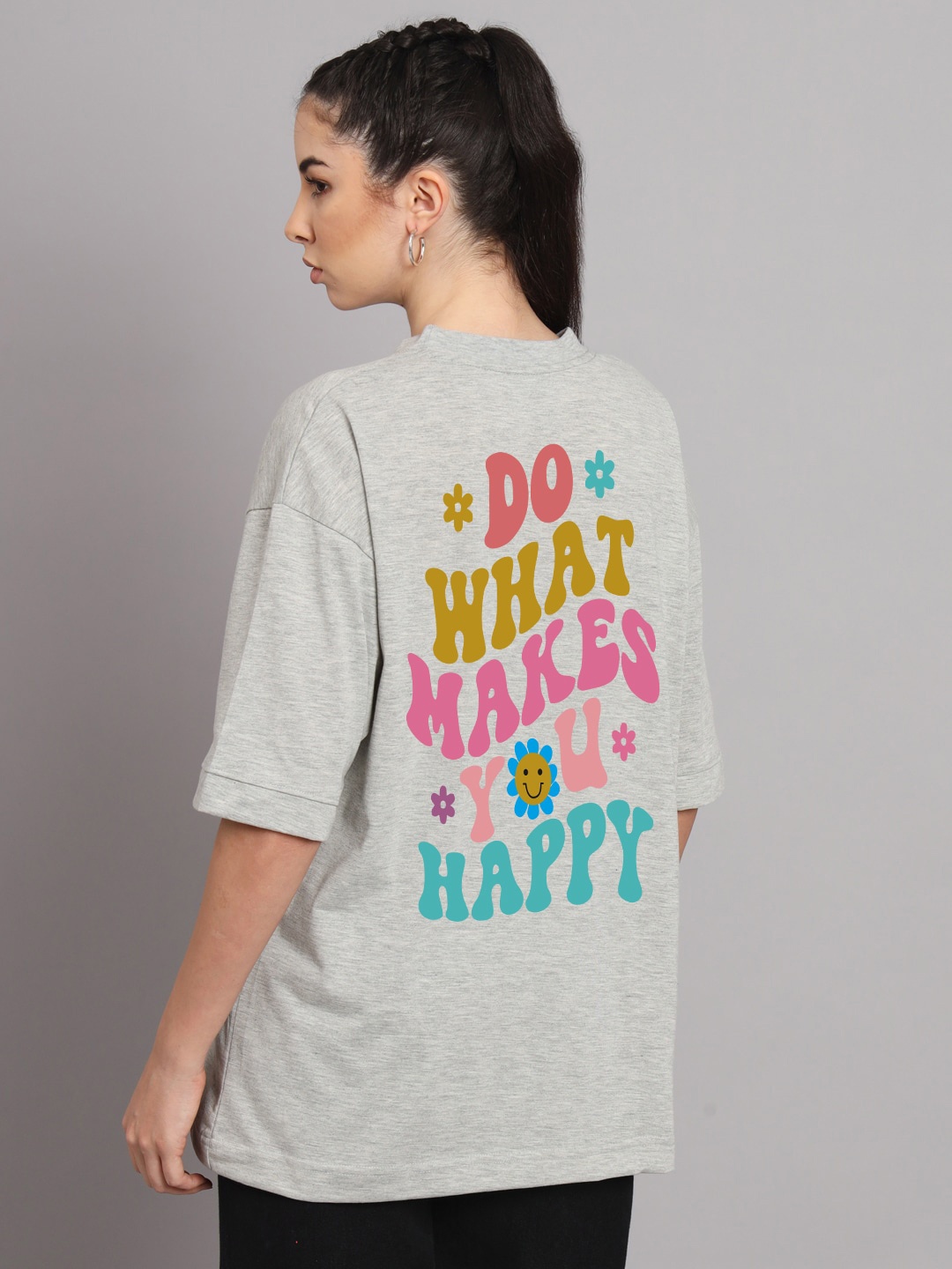 

Imsa Moda Typography Printed Drop-Shoulder Sleeves Cotton Over Sized T-shirt, Grey