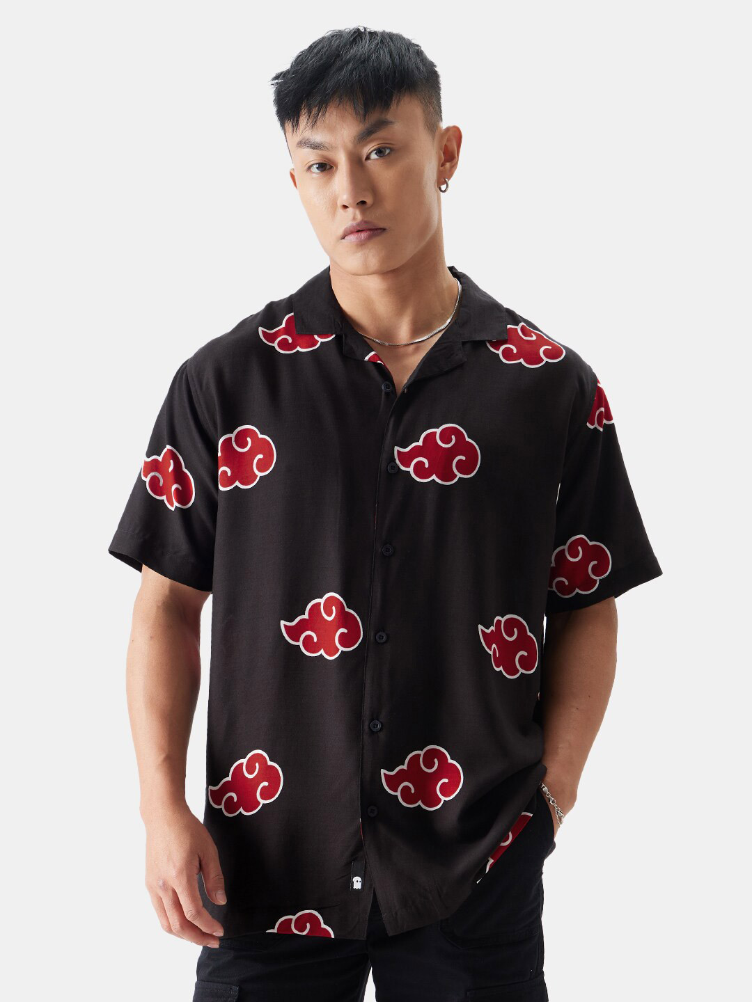 

The Souled Store Relaxed Boxy Fit Conversational Printed Casual Shirt, Black
