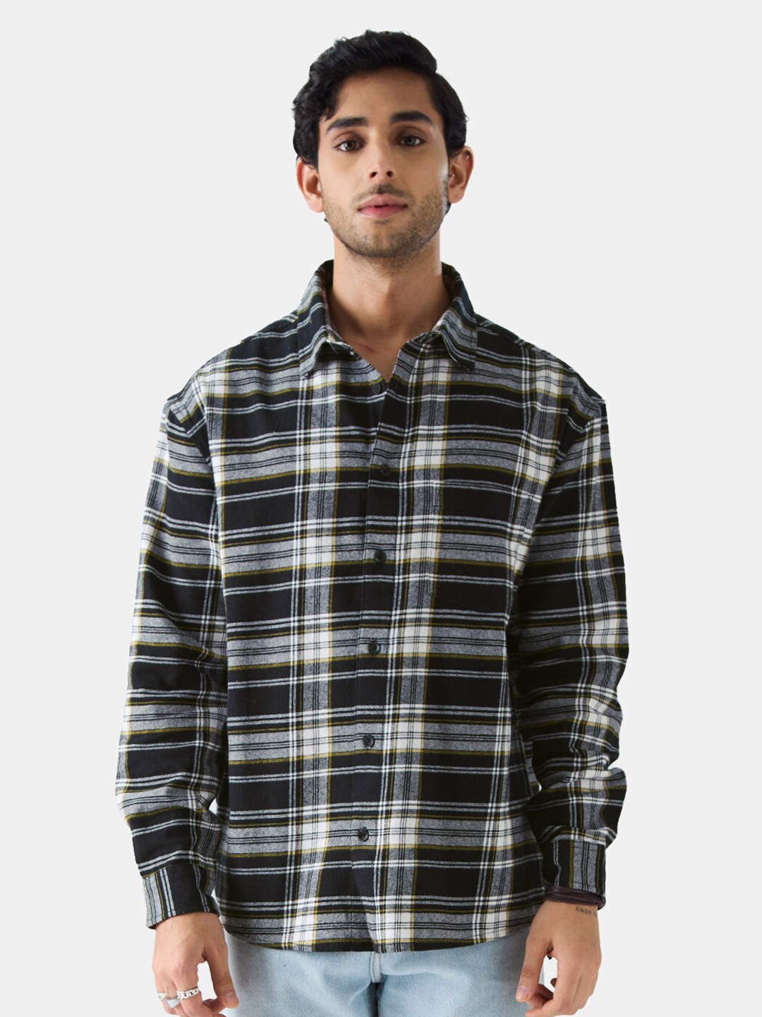 

The Souled Store Relaxed Fit Tartan Checked Casual Pure Cotton Shirt, Black