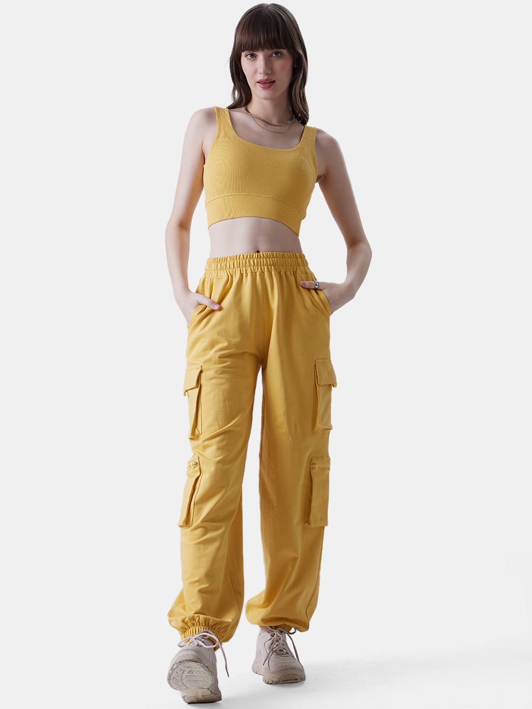 

The Souled Store Yellow Pure Cotton Top With Cargo Trousers