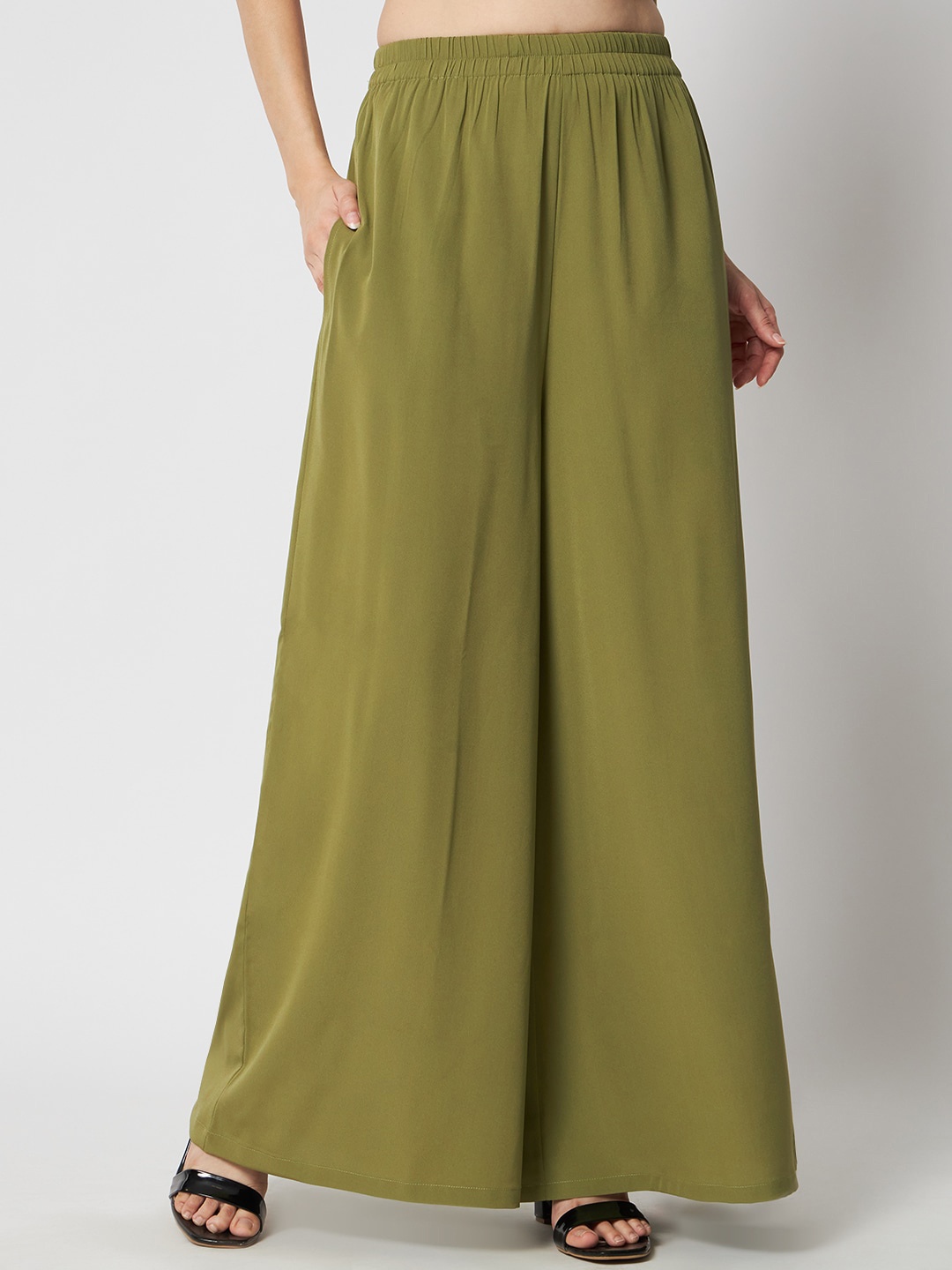 

COASTLAND Women Wide Leg Crepe Palazzos, Olive