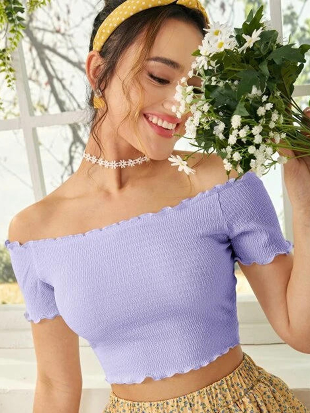 

BAESD Off-Shoulder Bardot Crop Top, Purple