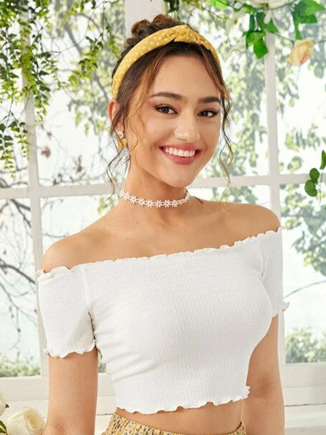 

BAESD Off-Shoulder Pure Cotton Bardot Crop Top, White