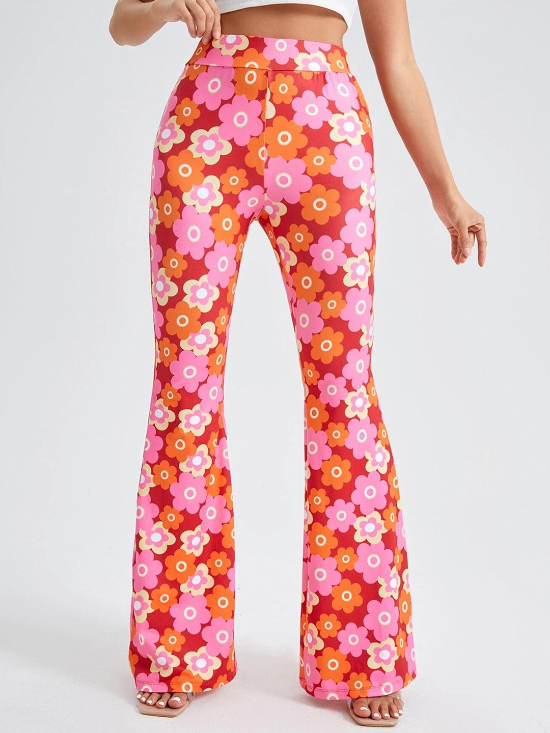 

BAESD Women Floral Printed Relaxed Bootcut Trousers, Orange