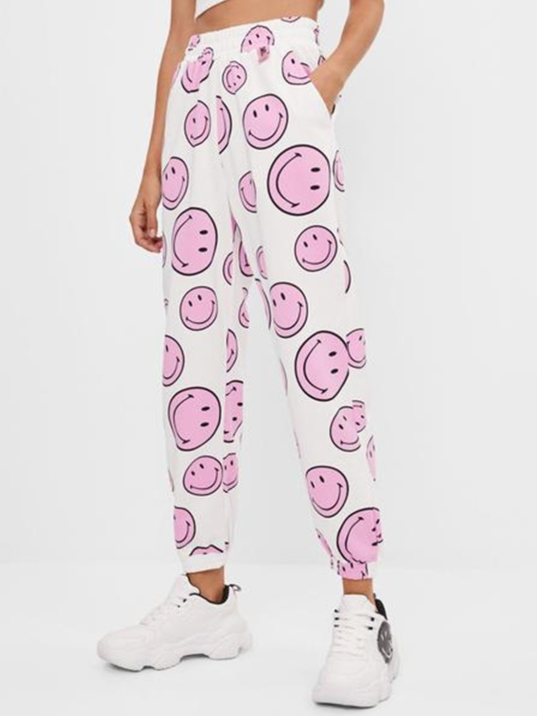 

BAESD Women Printed Relaxed Joggers, White