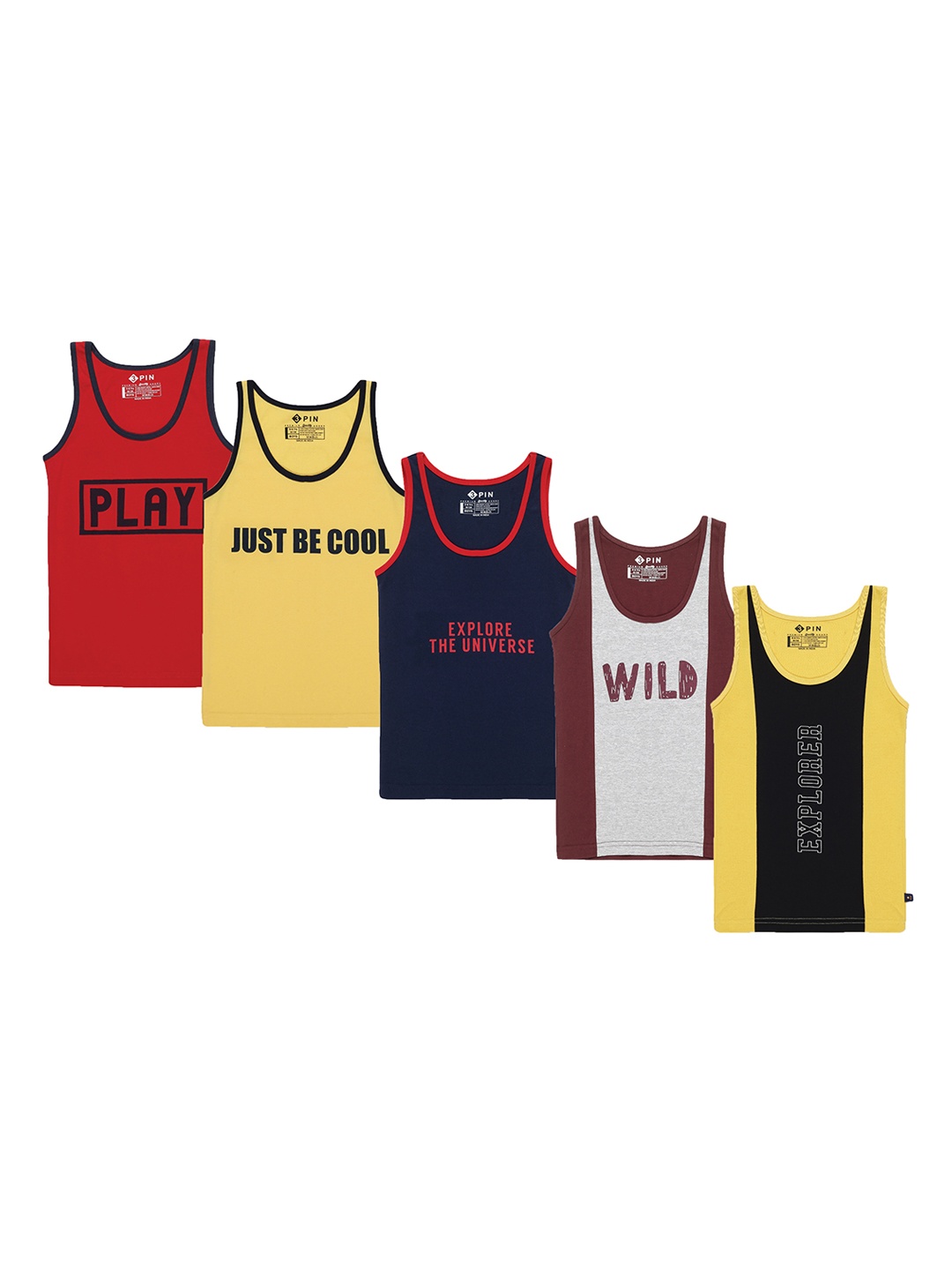

3PIN Boys Pack Of 5 Printed Cotton Innerwear Vests, Red