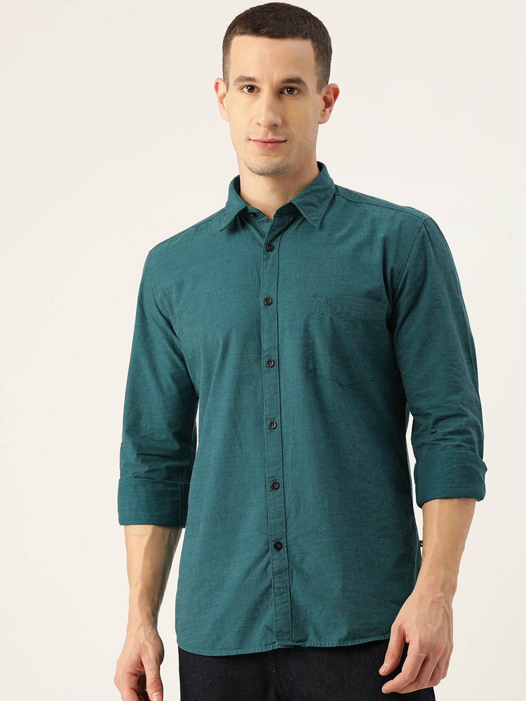 

Parx Men Slim Fit Pure Cotton Casual Shirt, Green