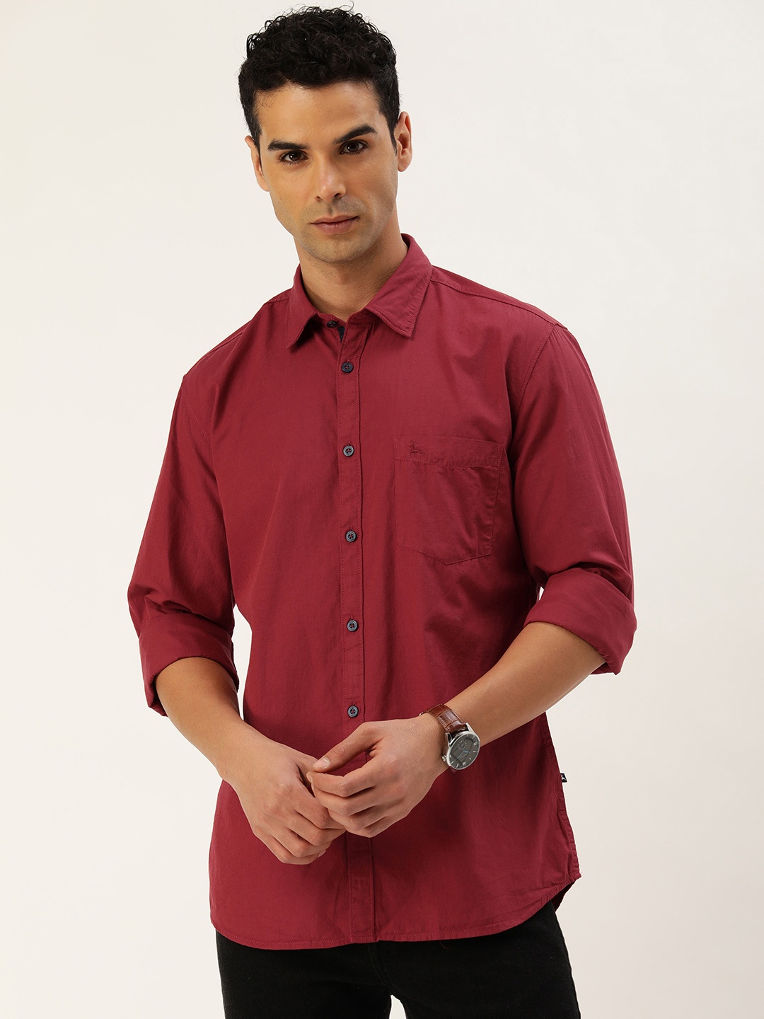 

Parx Pure Cotton Slim Fit Casual Shirt, Red