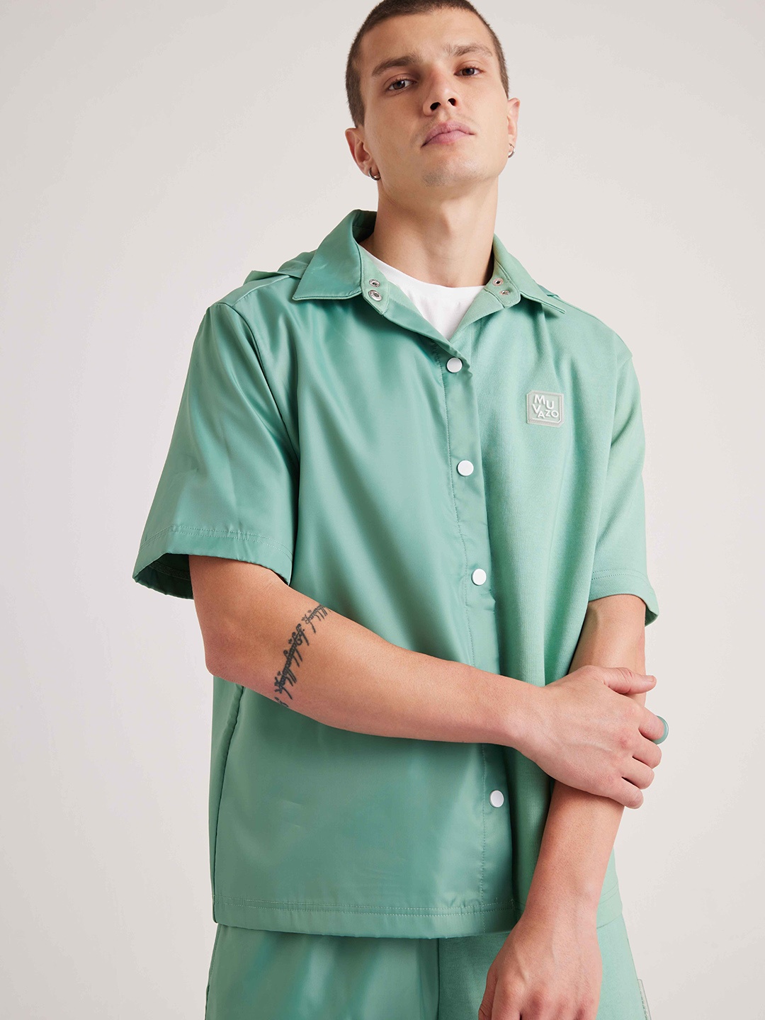 

Muvazo Hooded Shirt & Shorts Co-Ords, Sea green