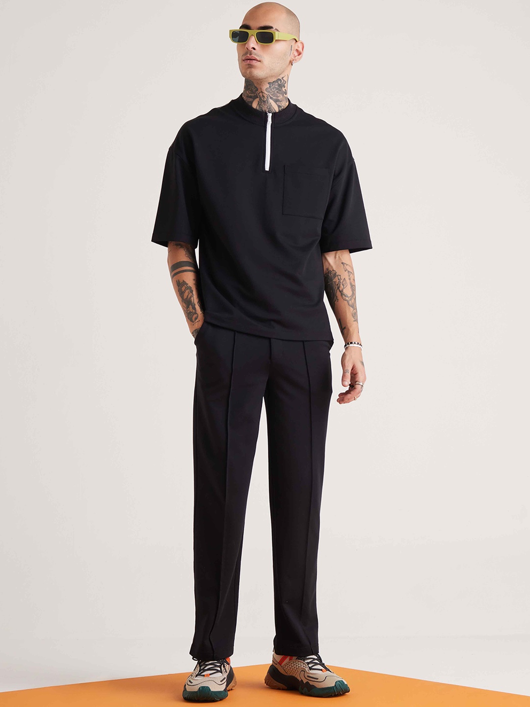 

Muvazo High Neck Straight Fit T-Shirt With Trouser Co-Ords, Black