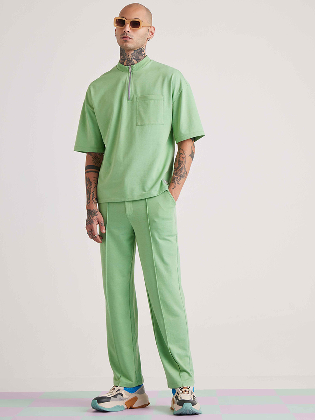 

Muvazo High Neck T-Shirt with Trousers Co-Ords, Green