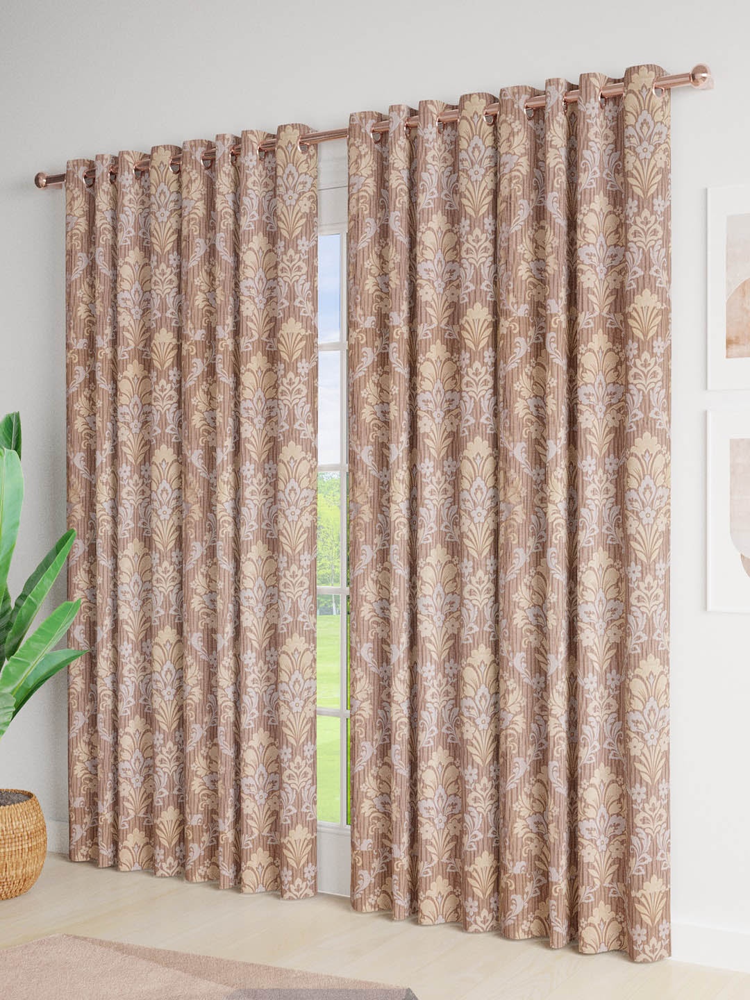 

Just Home Coffee Brown 4 Pieces Printed Jacquard Room Darkening Door Curtains