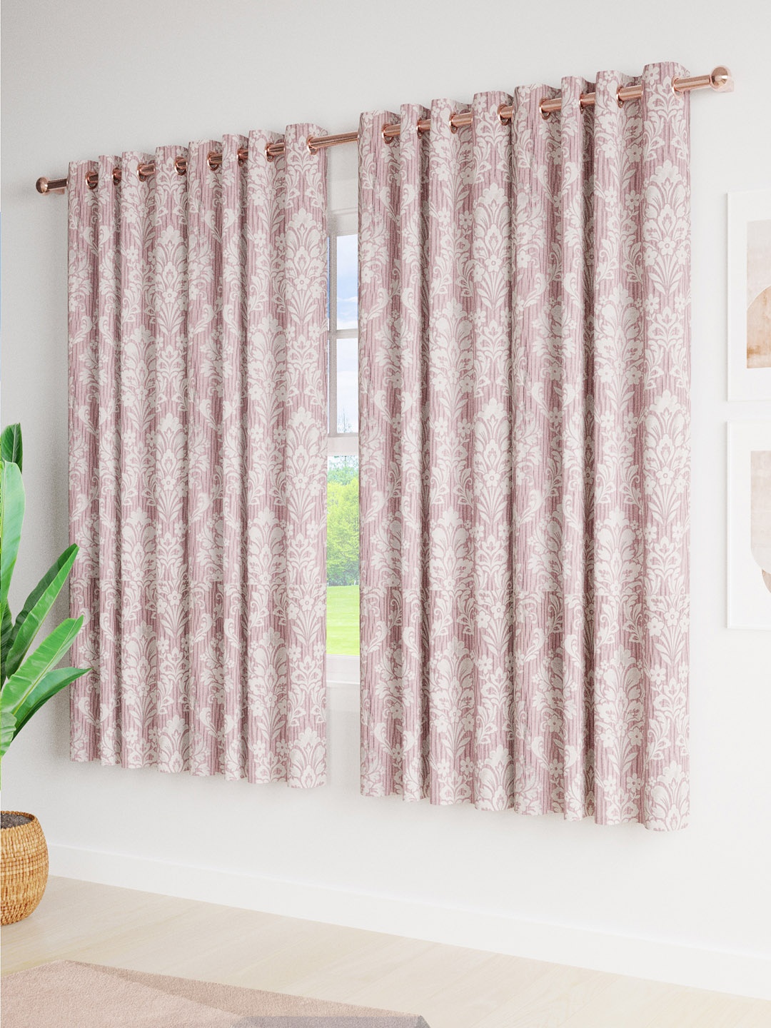 

Just Home Purple & Beige 4 Pieces Ethnic Motifs Jacquard Room Darkening Window Curtains
