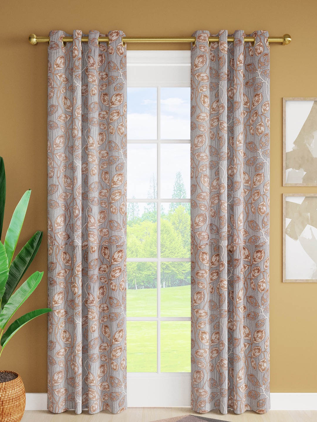 

Just Home Blue & Bronze-Toned 2 Pieces Printed Jacquard Room Darkening Door Curtains