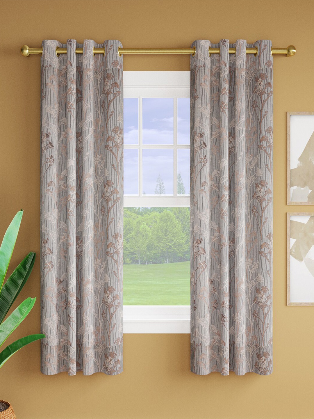 

Just Home Blue & White 2 Pieces Floral Printed Jacquard Room Darkening Window Curtains