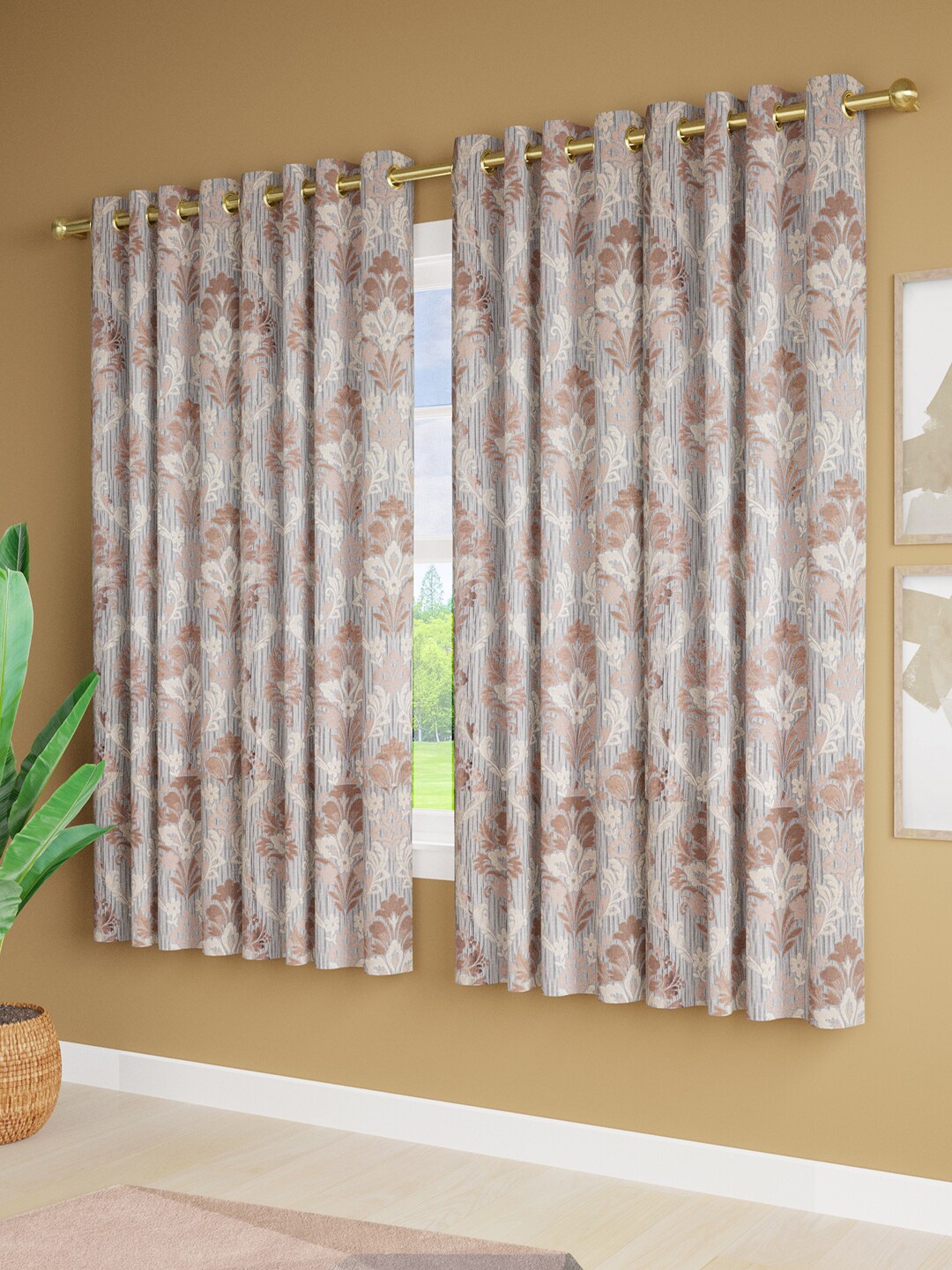 

Just Home Copper-Toned 4 Pieces Printed Jacquard Room Darkening Window Curtain