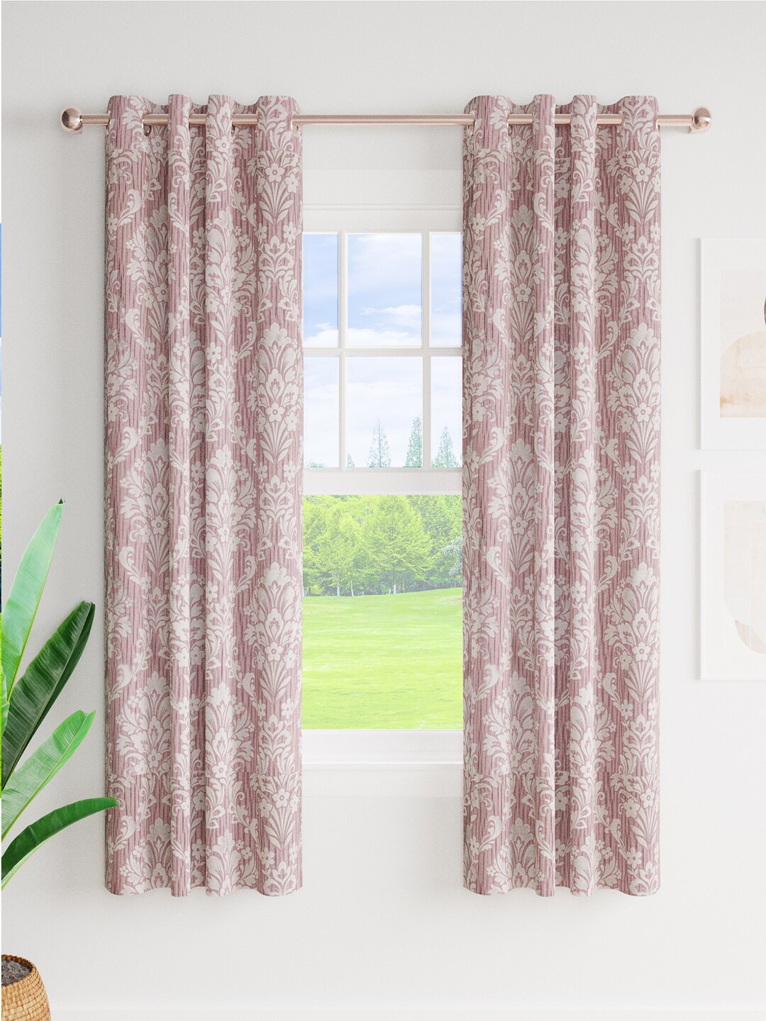 

Just Home Purple 2 Pieces Ethnic Motifs Printed Jacquard Room Darkening Window Curtains