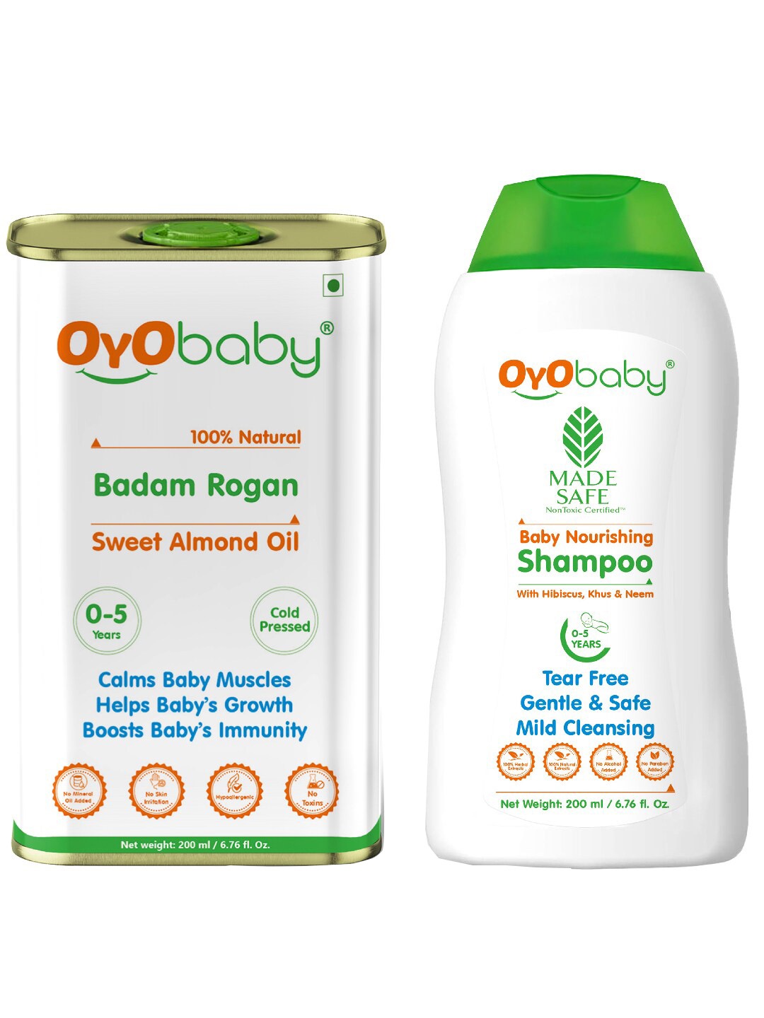 

OyO Baby Kids Set of 2 Baby Shampoo & Badam Rogan Pure Sweet Almond oil 200ml Each, White