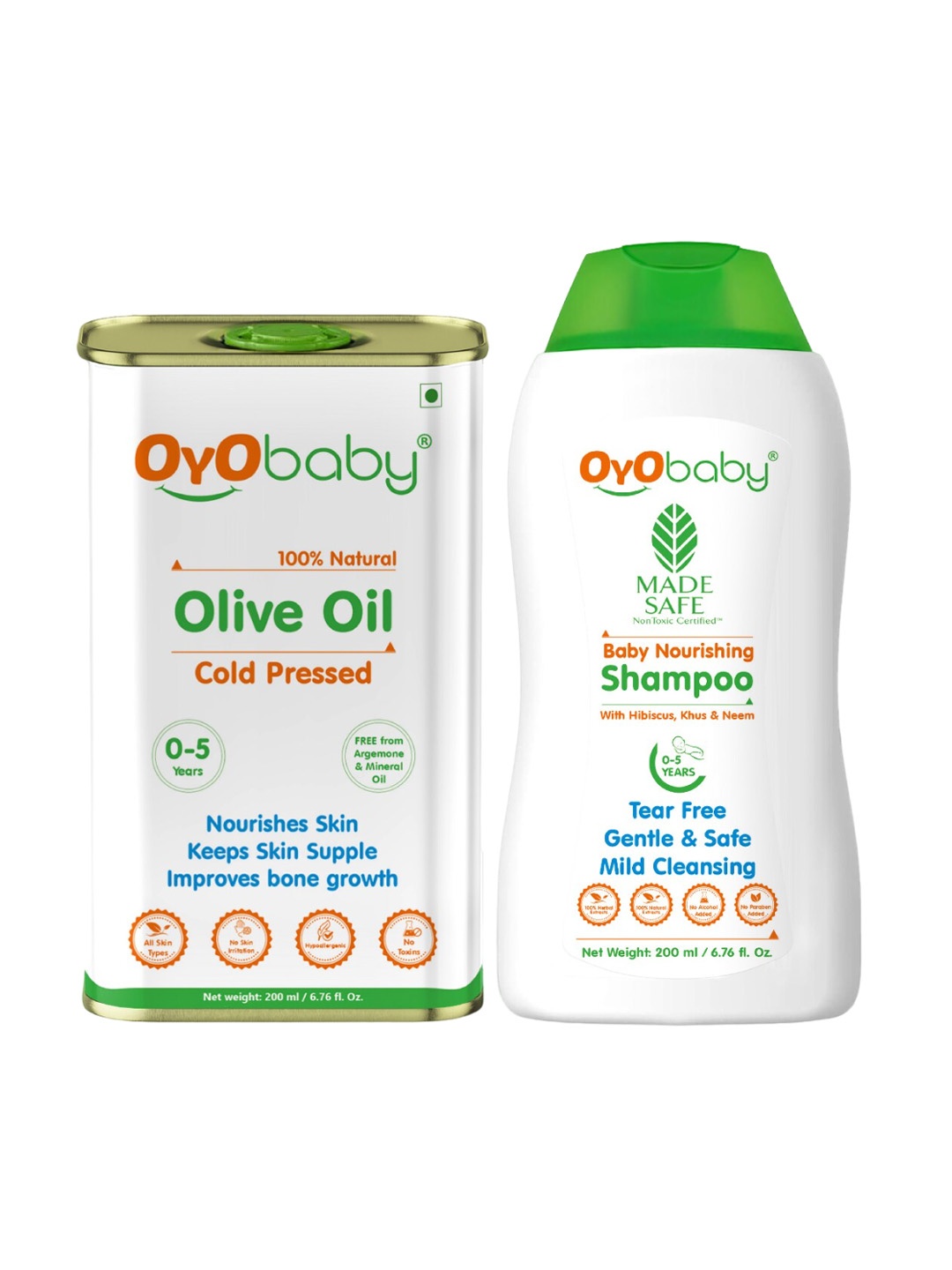 

OyO Baby Kids Set Of 2 Baby Shampoo & Virgin Olive Oil, White