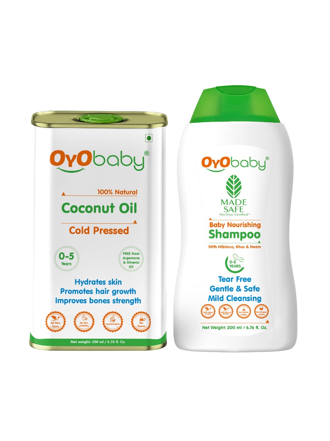 

OyO Baby Kids Set Of 2 Shampoo & Coconut Oil - 200ml Each, White