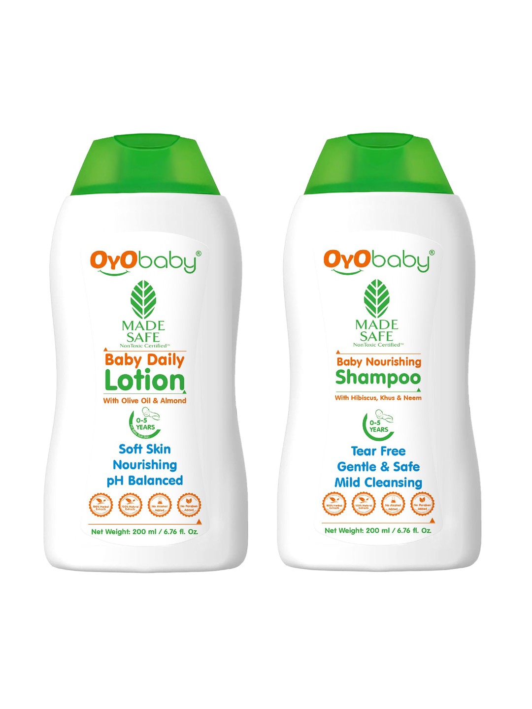 

OyO Baby Set Of 2 Baby Daily Lotion With Baby No Tears Nourishing Shampoo-200ml Each</p>, White