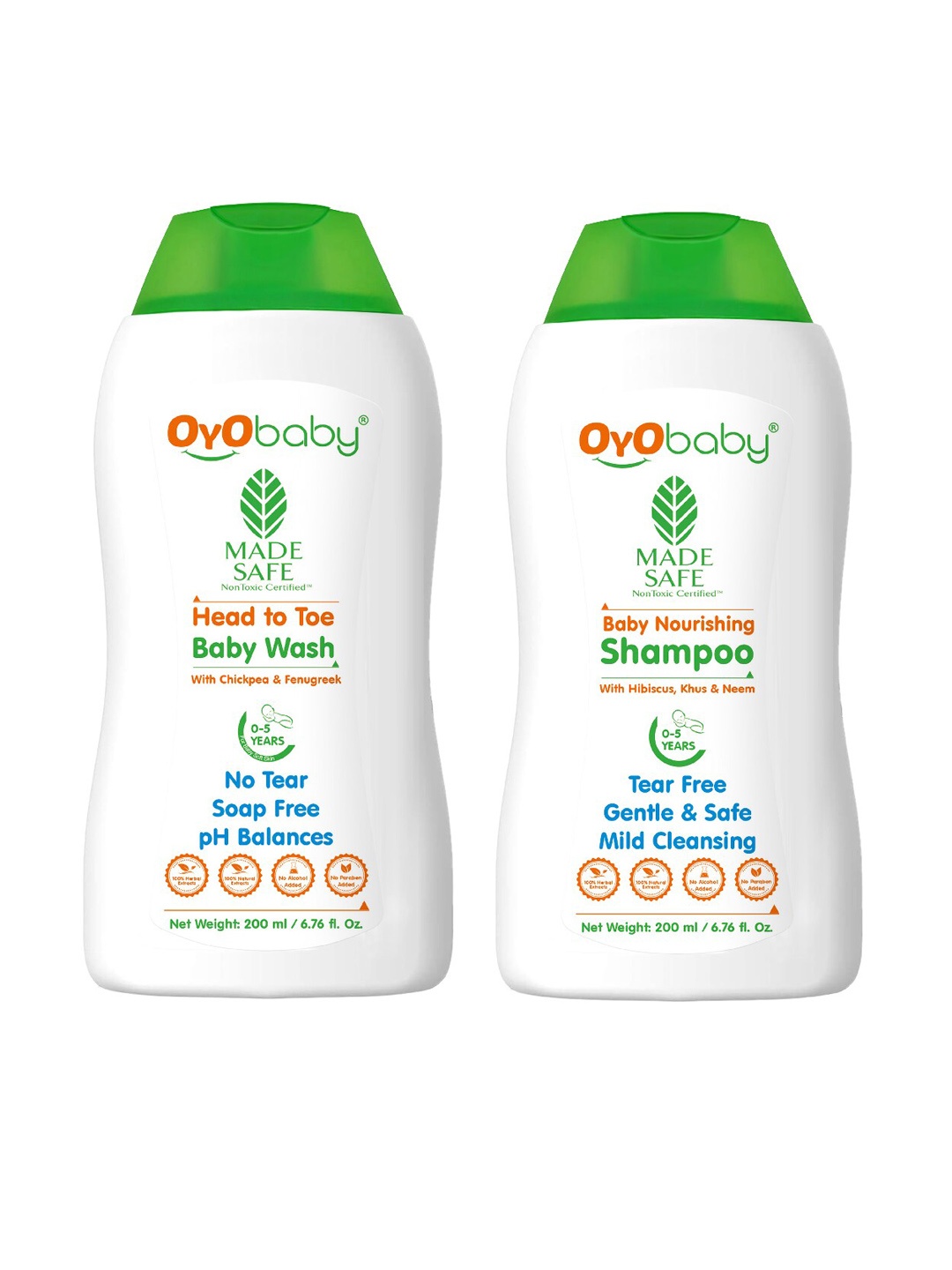 

OyO Baby Kids Set Of 2 Baby Shampoo & Baby Body Wash 200 ml each, White