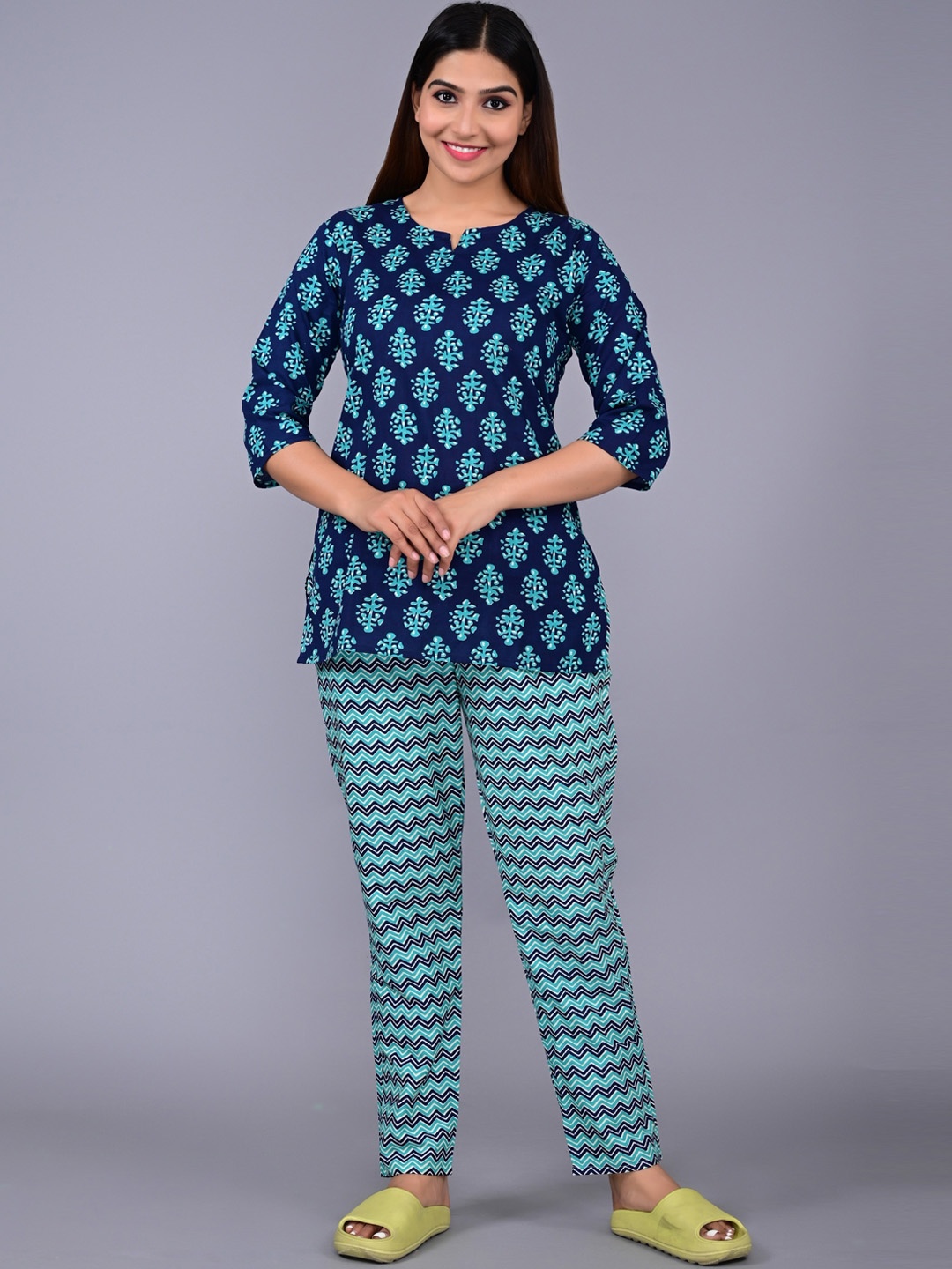 

ROOPWATI FASHION Printed Pure Cotton Night Suit, Blue