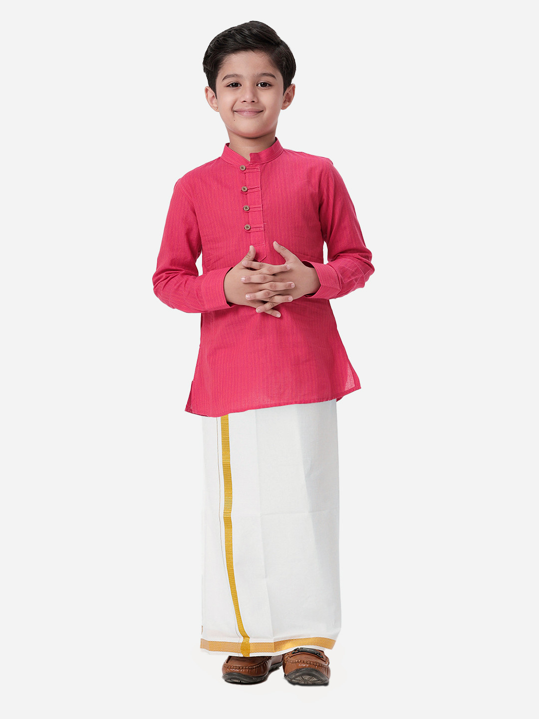 

Ramraj Boys Ethnic Cotton Shirt with Veshti, Pink