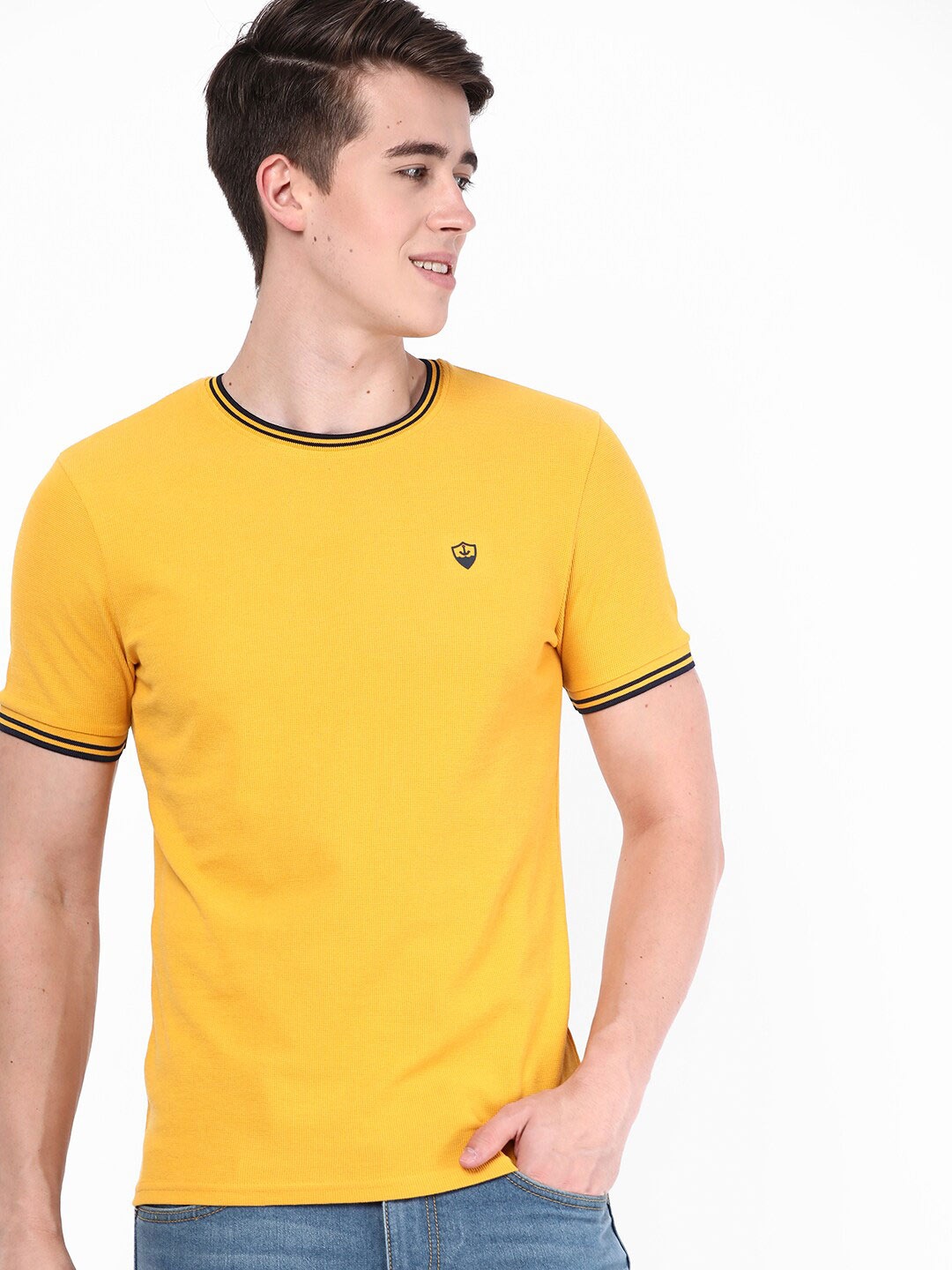 

R&B Round Neck Cotton T-shirt, Mustard