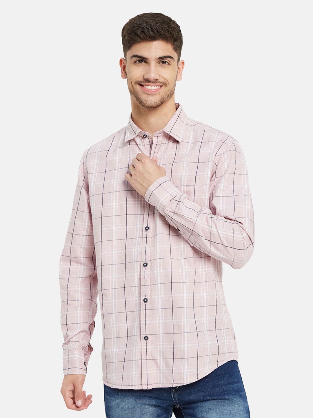

METTLE Checked Cotton Casual Shirt, Pink
