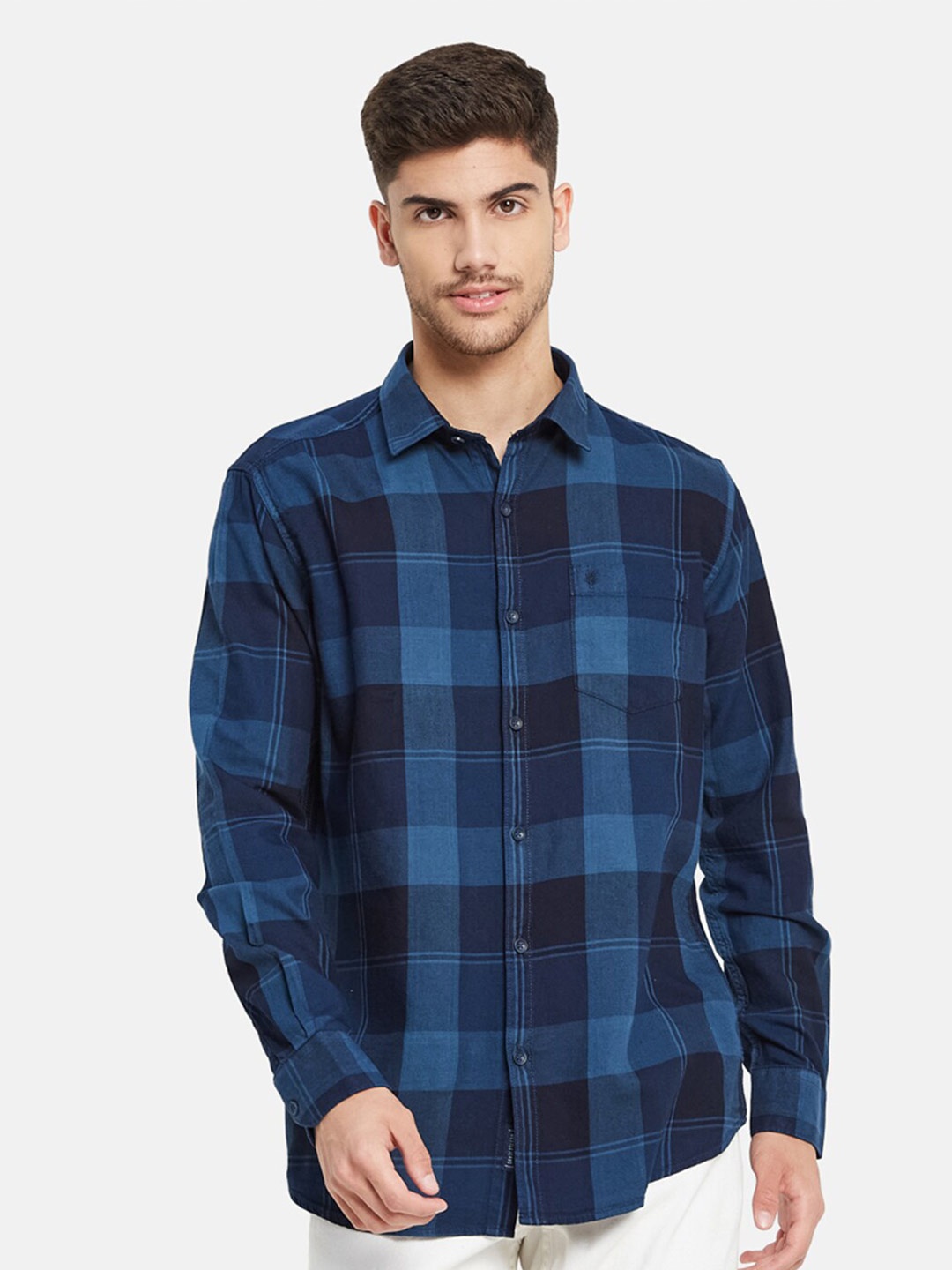 

METTLE Checked Cotton Casual Shirt, Navy blue