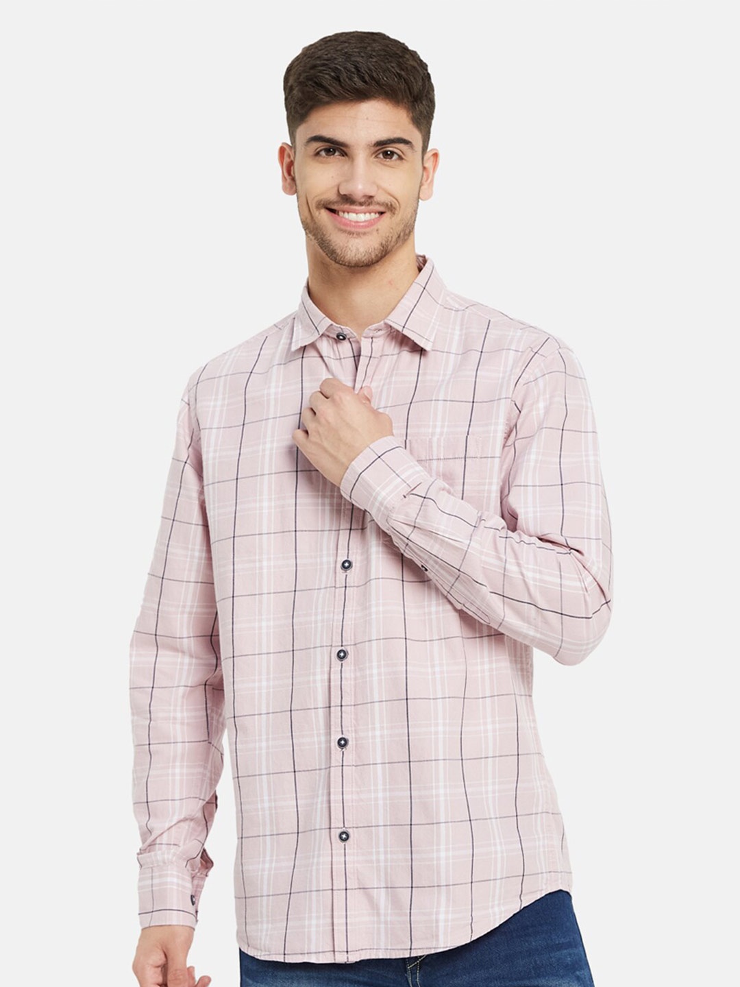 

METTLE Checked Cotton Casual Shirt, Pink