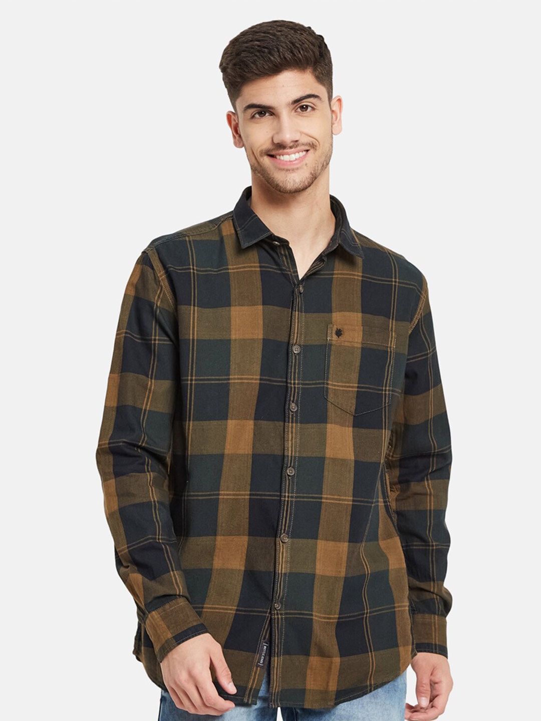 

METTLE Buffalo Checked Cotton Casual Shirt, Brown