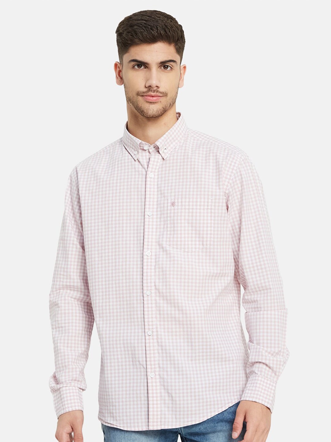 

METTLE Gingham Checked Casual Cotton Shirt, Pink
