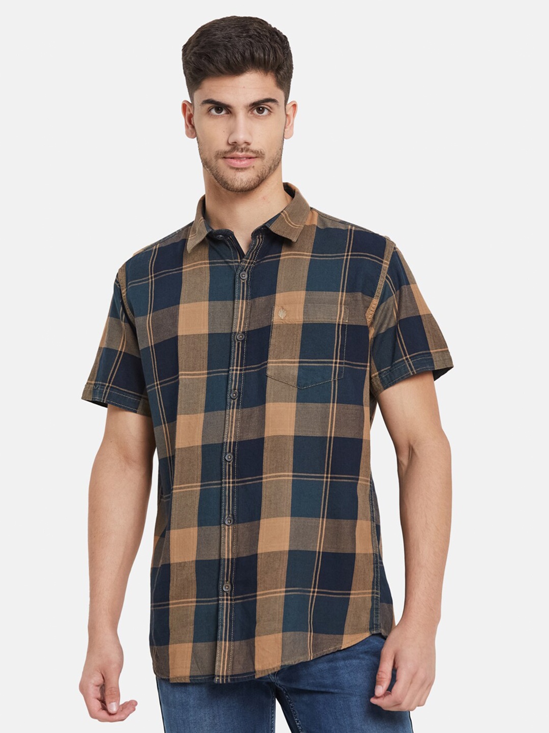 

METTLE Buffalo Checked Cotton Casual Shirt, Brown