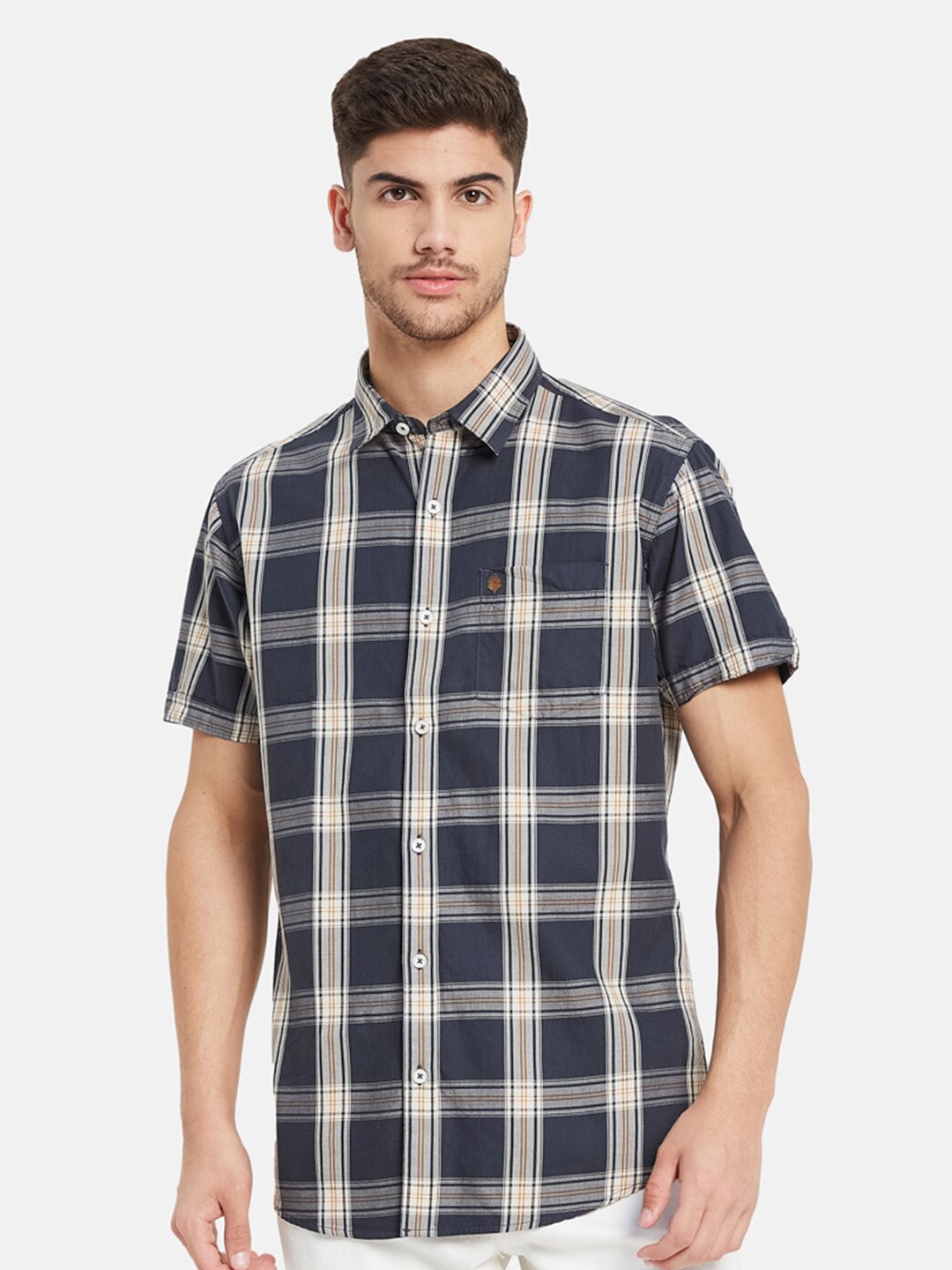 

METTLE Tartan Checked Casual Cotton Shirt, Grey