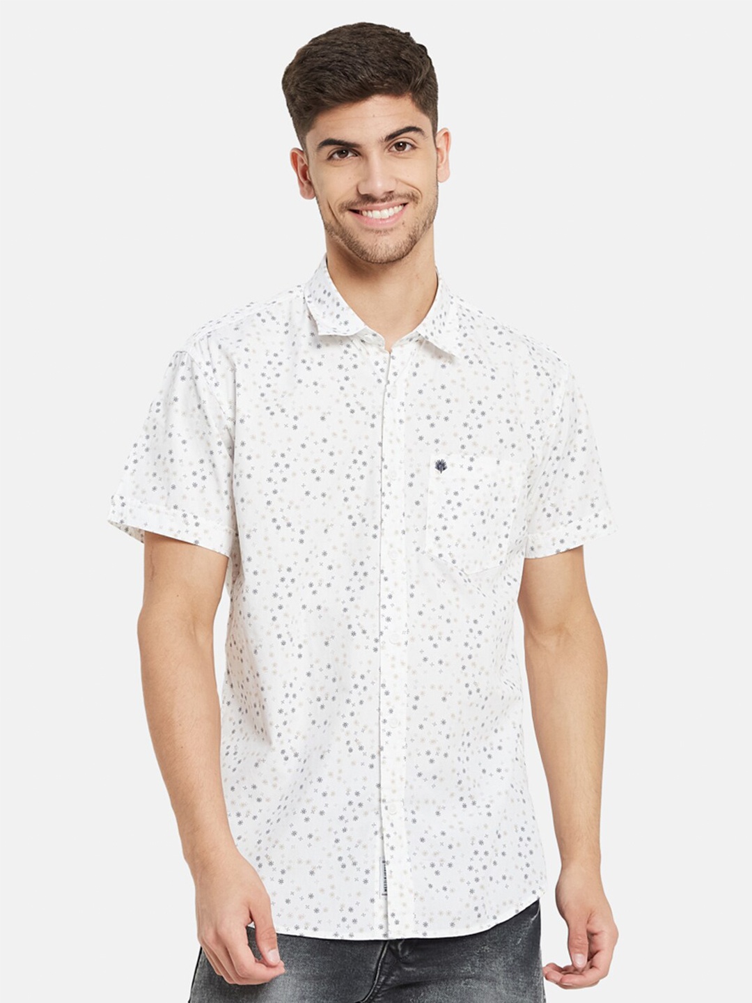 

METTLE Conversational Printed Casual Cotton Shirt, White