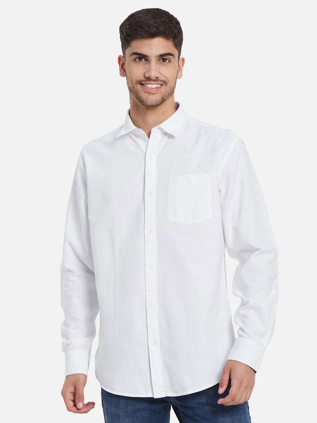 

METTLE Spread Collar Cotton Casual Shirt, White