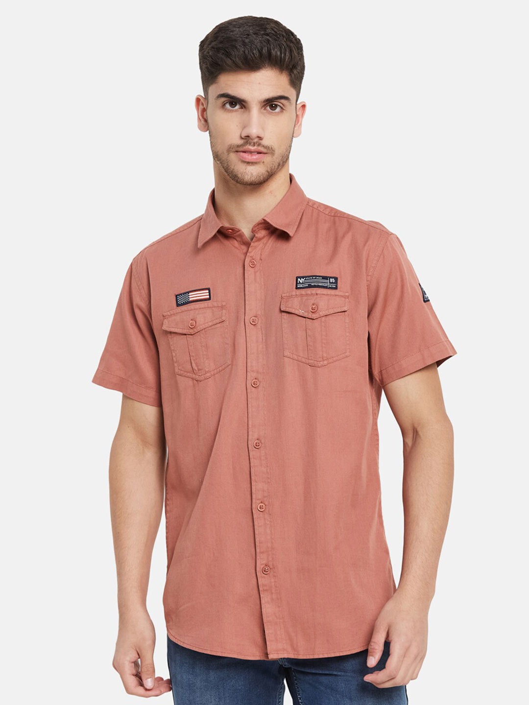 

METTLE Spread Collar Cotton Casual Shirt, Coral